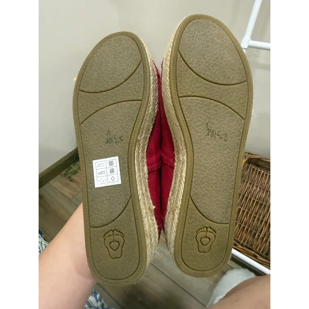 Skechers Bobs Red Canvas Espadrille Platform Flats Memory Foam Womens 7 34110